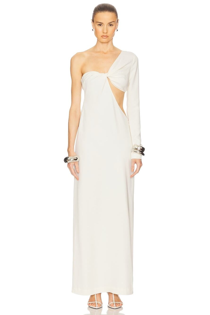 Helsa The Corsico Draped Dress Cream Minimalist One Shoulder Crepe Cut Out Small